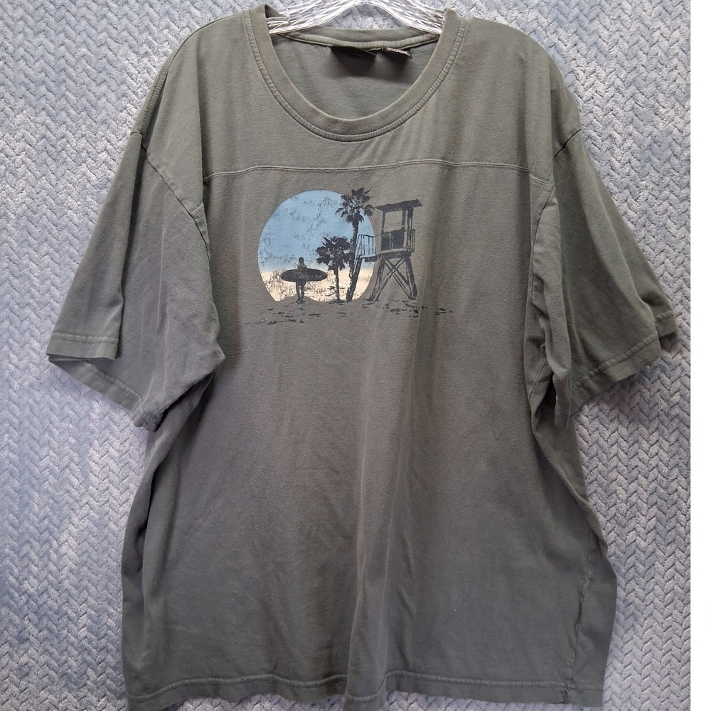 Y2K No Boundaries Mens 2XL Graphic T-Shirt Blue Surfer Palm Tree Coastal Relax